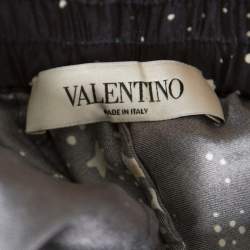 Pre Owned Valentino Navy Blue Cosmo Printed Silk Draw String Detail Pants S