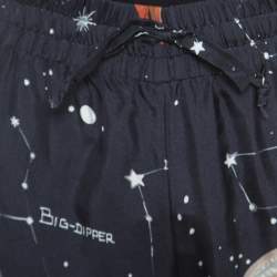Pre Owned Valentino Navy Blue Cosmo Printed Silk Draw String Detail Pants S