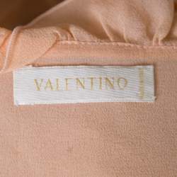 Pre Owned Valentino Orange Mesh Insert Floral Applique Detail Plisse Silk Top L