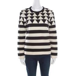 Pre Owned Valentino Monochrome Geometric Patterned Jacquard Sweatshirt S