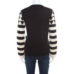 Pre Owned Valentino Monochrome Geometric Patterned Jacquard Sweatshirt S