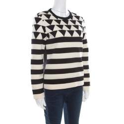 Pre Owned Valentino Monochrome Geometric Patterned Jacquard Sweatshirt S