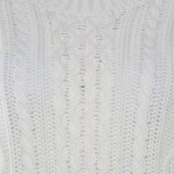 Pre Owned Valentino Ivory Chunky Knit Wool Ostrich Feathered Full Sleeve Pullover S