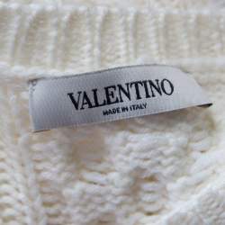 Pre Owned Valentino Ivory Chunky Knit Wool Ostrich Feathered Full Sleeve Pullover S