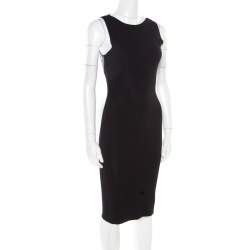 Pre Owned Valentino Black Stretch Knit Sleeveless Lace Insert Bodycon Dress M