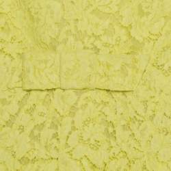 Pre Owned Valentino Yellow Floral Lace Scalloped Trim Bow Detail Peplum Dress S