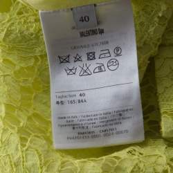 Pre Owned Valentino Yellow Floral Lace Scalloped Trim Bow Detail Peplum Dress S