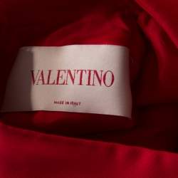 Pre Owned Valentino Red Wool and Silk Collared Short Sleeve Dress M