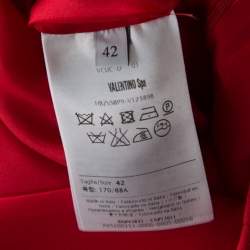 Pre Owned Valentino Red Wool and Silk Collared Short Sleeve Dress M
