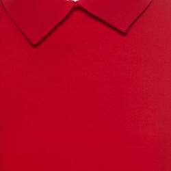 Pre Owned Valentino Red Wool and Silk Collared Short Sleeve Dress M