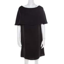 Pre Owned Valentino Black Crepe Silk Cape Overlay Shift Dress M