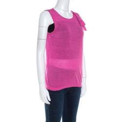 Pre Owned Valentino Pink Linen Silk Bow Detail Sleeveless Top S