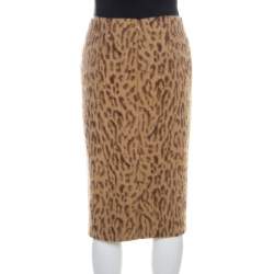Pre Owned Valentino Beige Leopard Print Angora & Silk Blend Pencil Skirt S