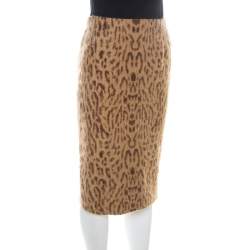 Pre Owned Valentino Beige Leopard Print Angora & Silk Blend Pencil Skirt S