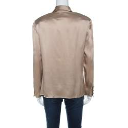 Pre Owned Valentino Boutique Vintage Beige Satin Silk Button Front Tie Detail Blouse L