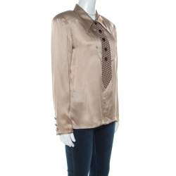 Pre Owned Valentino Boutique Vintage Beige Satin Silk Button Front Tie Detail Blouse L