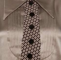 Pre Owned Valentino Boutique Vintage Beige Satin Silk Button Front Tie Detail Blouse L