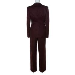 Pre Owned Valentino Burgundy Pinstripe Cashmere Classic Tailored Pantsuit M