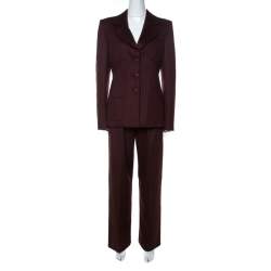 Pre Owned Valentino Burgundy Pinstripe Cashmere Classic Tailored Pantsuit M 
