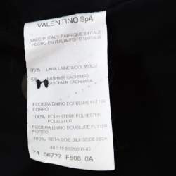 Pre Owned Valentino Dark Blue Patterned Tweed Wool Blazer and Skirt Set XL