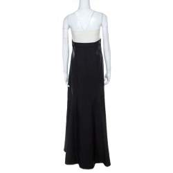 Pre Owned Valentino Black & White Wool & Silk Blend Bow Detail Tube Dress M