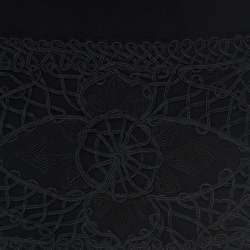 Pre Owned Valentino Boutique Vintage Black Crepe Wool Corded Lace Hem Detail Skirt L