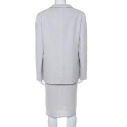 Pre Owned Valentino Boutique Vintage Light Grey Boucle Wool Skirt Suit XL 