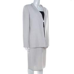 Pre Owned Valentino Boutique Vintage Light Grey Boucle Wool Skirt Suit XL 