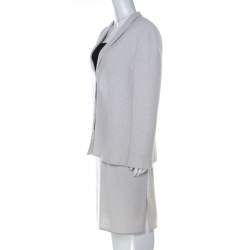 Pre Owned Valentino Boutique Vintage Light Grey Boucle Wool Skirt Suit XL 