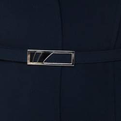 Pre Owned Valentino Navy Blue Crepe Belted Blazer And Skirt Suit L