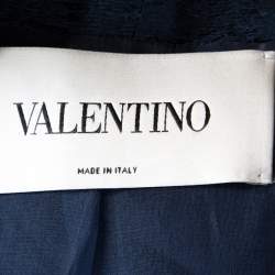 Valentino Blue Silk Jacquard Box Fit Cropped Jacket L 