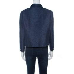 Valentino Blue Silk Jacquard Box Fit Cropped Jacket L 