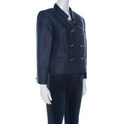 Valentino Blue Silk Jacquard Box Fit Cropped Jacket L 