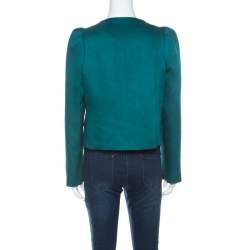 Valentino Green Jacquard Embellished Waist Cropped Jacket L 