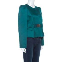 Valentino Green Jacquard Embellished Waist Cropped Jacket L 