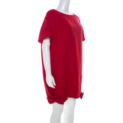 Pre Owned Valentino Red Silk Crepe de Chine Bow Detail Mini Shift Dress L