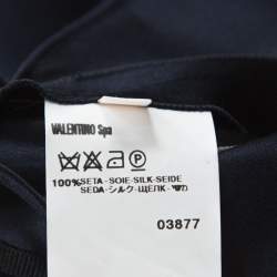 Pre Owned Valentino Navy Blue Silk Pleated Front Midi Skirt M 