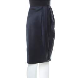 Pre Owned Valentino Navy Blue Silk Pleated Front Midi Skirt M 