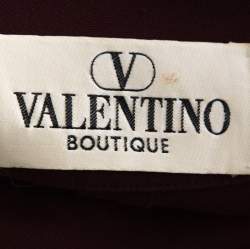 Pre Owned Valentino Burgundy Crepe Knit Plunge Neck Strappy Evening Gown L