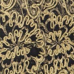 Pre Owned Valentino Gold & Black Guipure Lace Skirt & Jacket Set L