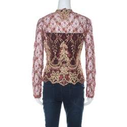 Pre Owned Valentino Boutique Vintage Red and Gold Lace Shrug M 