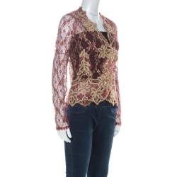 Pre Owned Valentino Boutique Vintage Red and Gold Lace Shrug M 