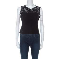 Pre Owned Valentino Boutique Vintage Black Guipure Lace Sleeveless Blouse M 