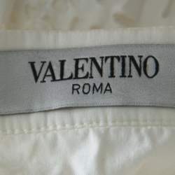 Valentino White Cotton Tattered Effect Puffed Sleeve Top S 