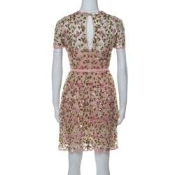 Pre Owned Valentino Pink Floral Embellished Tulle Belted Dress S