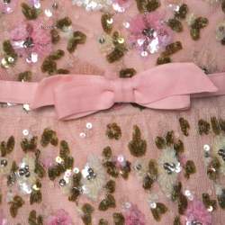 Pre Owned Valentino Pink Floral Embellished Tulle Belted Dress S