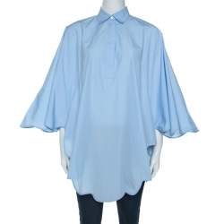 Pre Owned Valentino Light Blue Cotton Scalloped Hem Shirt M