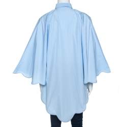 Pre Owned Valentino Light Blue Cotton Scalloped Hem Shirt M