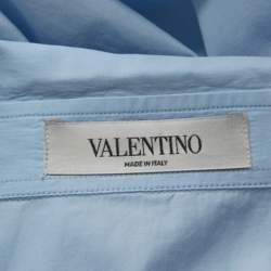 Pre Owned Valentino Light Blue Cotton Scalloped Hem Shirt M