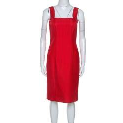 Pre Owned Valentino Red Textured Silk Blend Short Dress M